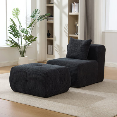 Fauteuil d'appoint modulaire sans accoudoirs 31 po avec repose-pieds 31 po. Fauteuil d'appoint moderne avec siège profond sans os et repose-pieds.