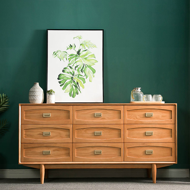62.99"Brown Solid Wood Nine-Drawer Cabinet