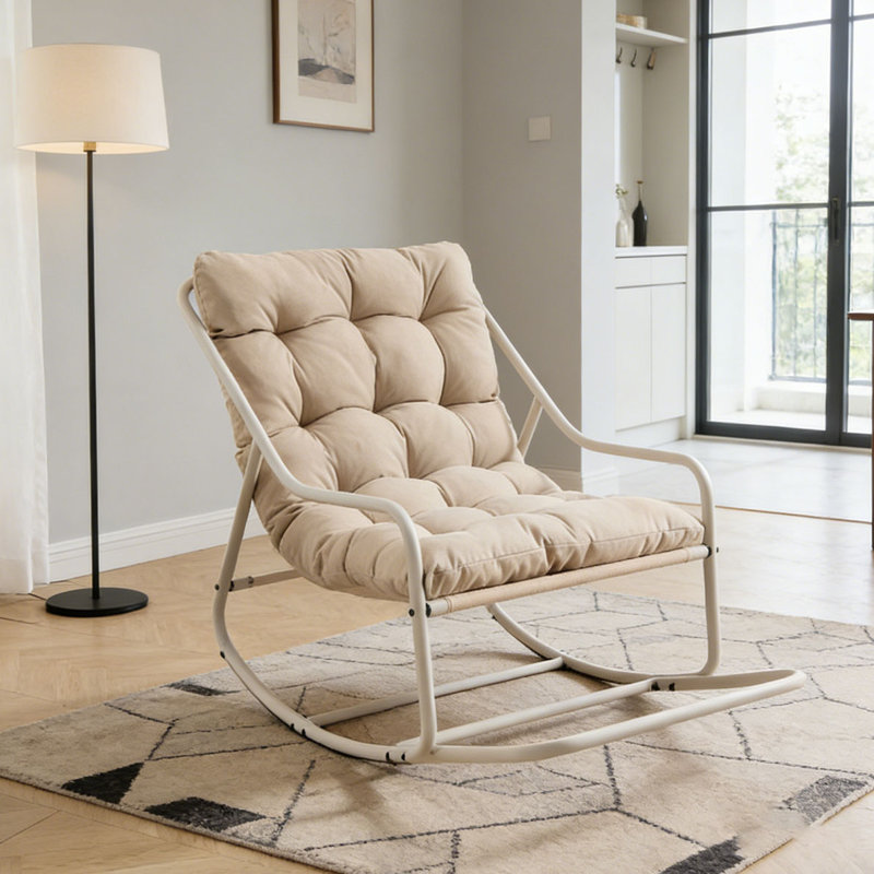 Chaise berçante d'extérieur, coussin confortable, avec coussin doux et épais, Beige