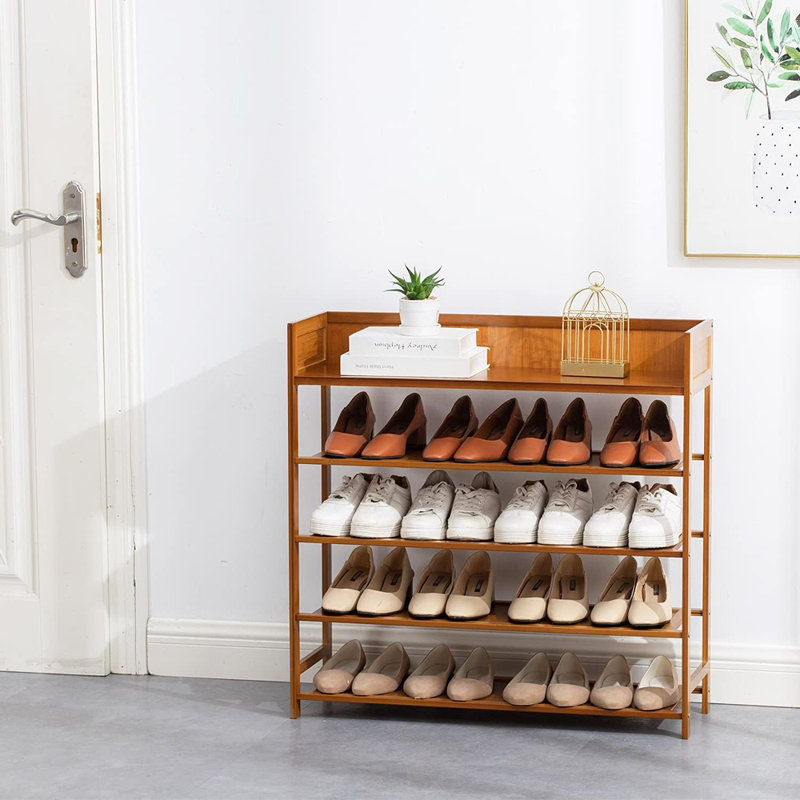 Range-chaussures, range-chaussures à 5 niveaux en bambou pour entrée, brun