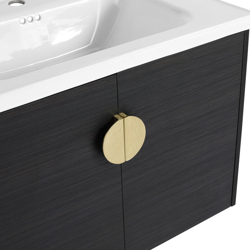 Meuble-lavabo moderne - 28 po, lavabo mural en châtaignier noir avec beaucoup d'espace de rangement, Noir, 28"