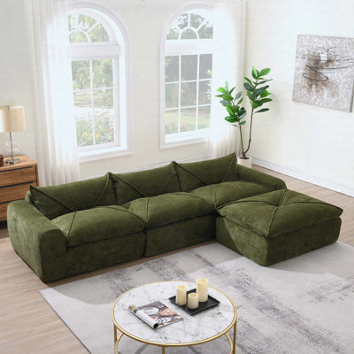 116" Fully Compressed Legless Sofa, Particle Chenille With Integrated Cushion, Ready-To-Use