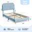 Structure de lit simple en velours avec tête de lit bibliothèque, support en acier robuste, lit tapissier pour enfants-957785053-957785055