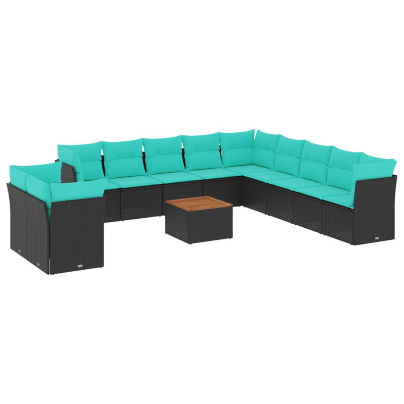  Ensemble de canapé de patio 12 pièces avec coussins en rotin de polyester noir