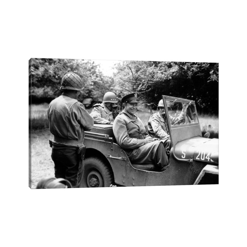 Vintage WWII Photo Of General Dwight D. Eisenhower Sitting In A Jeep by Stocktrek Images - Wrapped Canvas Print