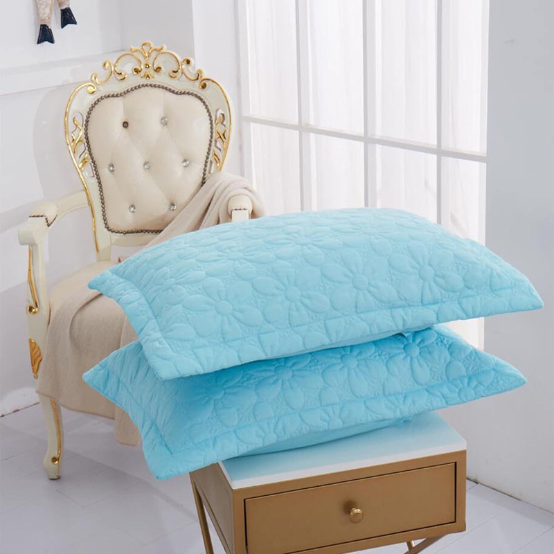 Quilted Floral Bed Pillow Shams, 20" x 36", Blue