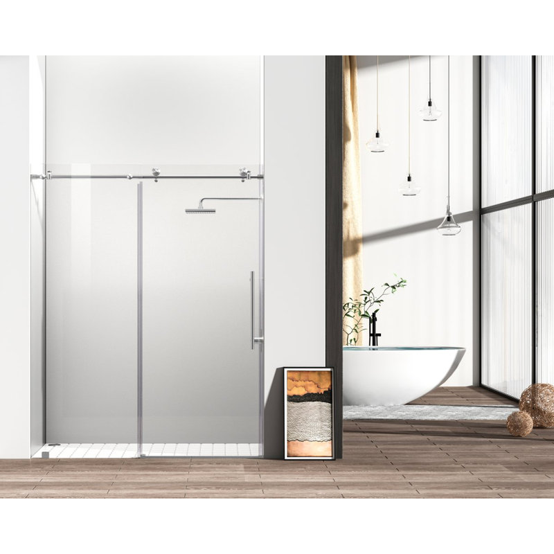 55.47" - 60" W x 76" H Single Sliding Frameless Shower Door, Nickel