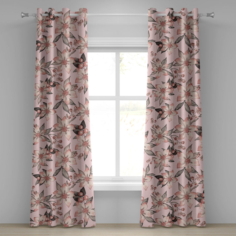 Rideau à œillets délicat à motif floral rose pastel 50 po x 72 po Dakota Fields