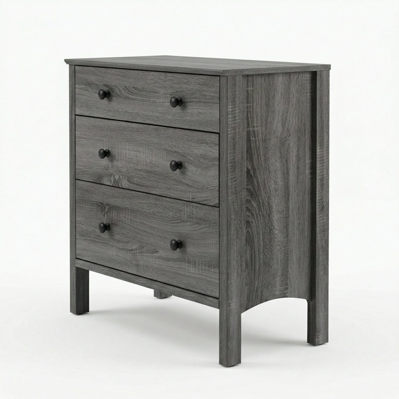 Commode 3 tiroirs, Grain de bois gris