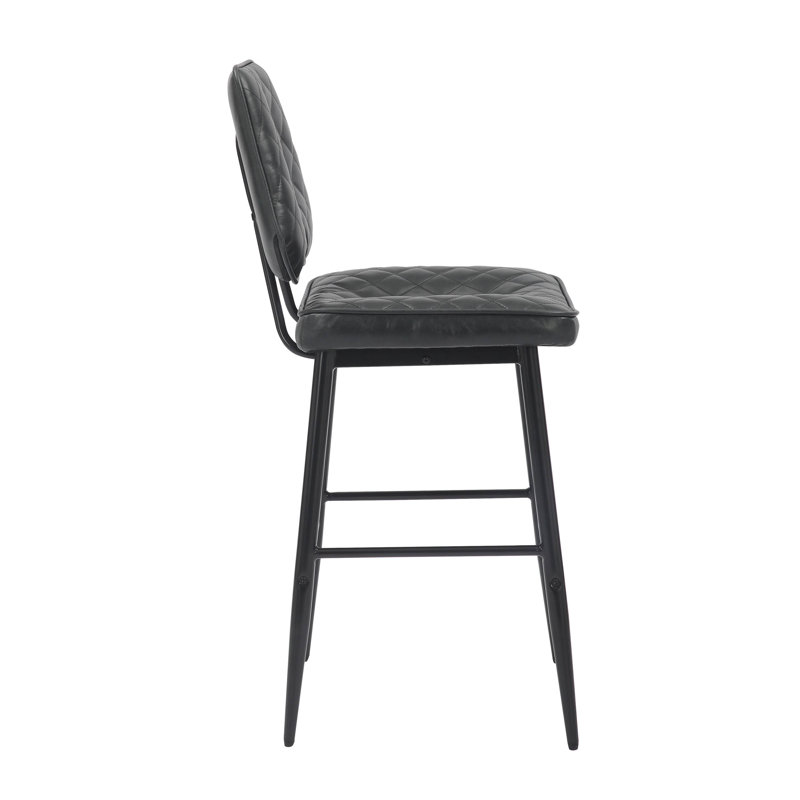 Garrick Real Leather Bar Stool, Black
