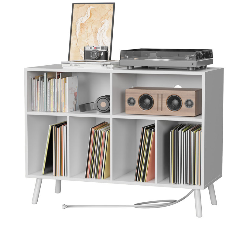 White MDF Record Player Stand with Vinyl Storage