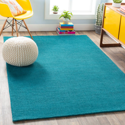 Tapis bleu sarcelle en laine tissé à la main Americus