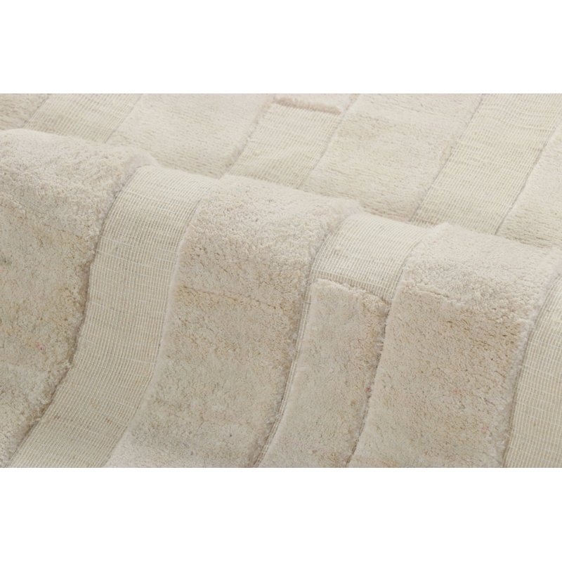 Rug & Kilim’S Oversized Textural Square Rug, Subtle Cream White High-Low Stripes