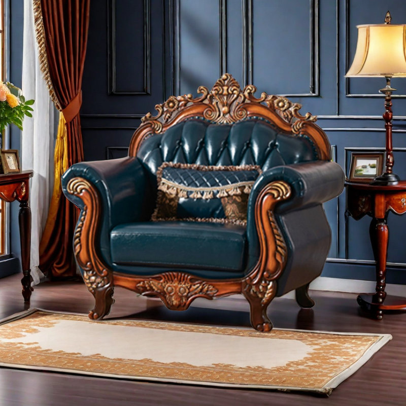 Fauteuil en cuir véritable européen de qualité supérieure en cuir de haute qualité touffeté de 51,1 po de largeur