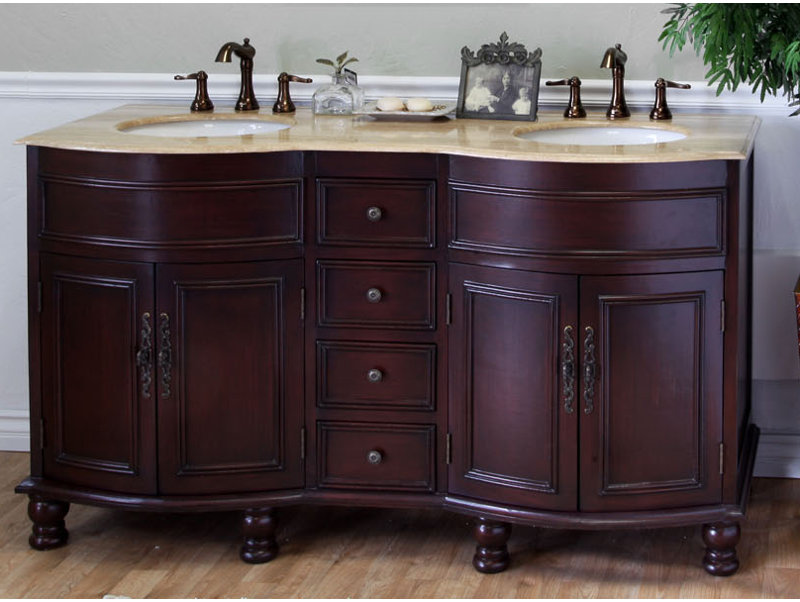 Ensemble de meuble-lavabo double 62 po Barrington, Noyer clair, Travertin