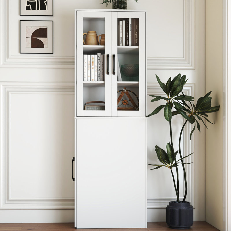 Armoire de rangement H 70,87 po, étagère de rangement coulissante multi-fonctions à 4 niveaux et 2 portes en verre, garde-manger moderne en bois pour le salon ou la cuisine et la salle à manger