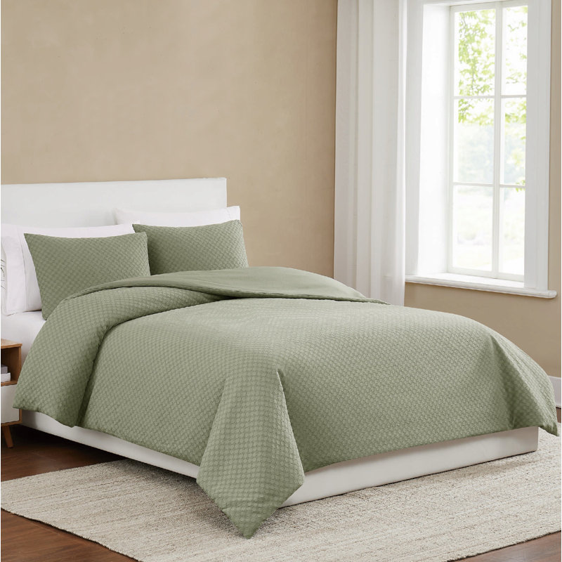  Texture tissée crème, Grand édredon + 2 taies décoratives standard, Vert