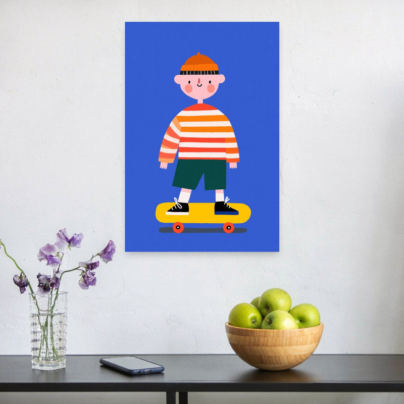 Skating Boy No 02 Playful Contemporary Wall Art Print 1 Piece Wrapped Canvas Wall Art, 60.96cm H x 40.64cm W