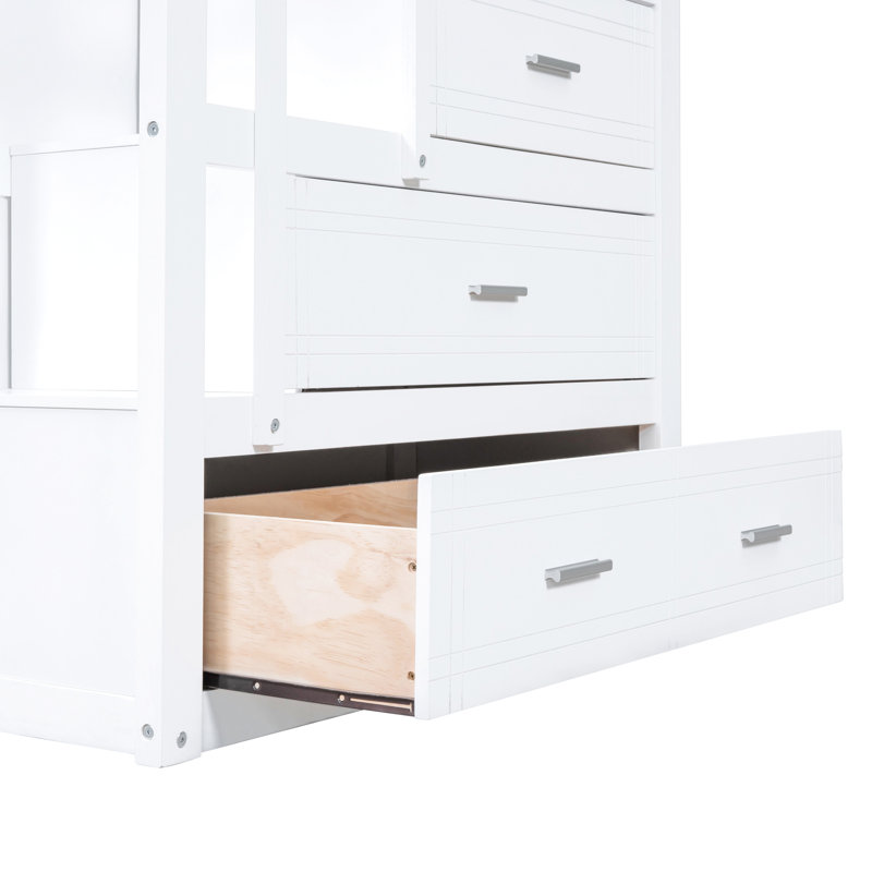 Lit simple au-dessus d'un lit superposé avec lit gigogne et espace, Blanc