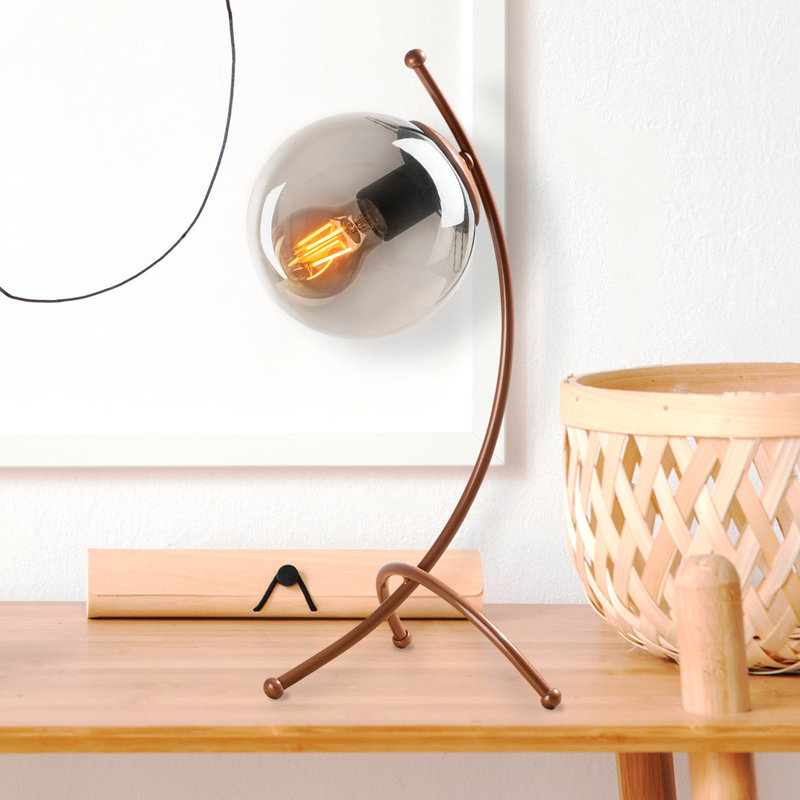Lampe de table moderne avec corps en métal et capuchon en verre, couleur cuivre, 16,9 x 7,1 pouces | Hauteur: 16,9 pouces, diamètre du capuchon: 5,9 pouces | Douille E27, 40 W maximum | Design glamour et scandinave élégant pour la décoration intérieure