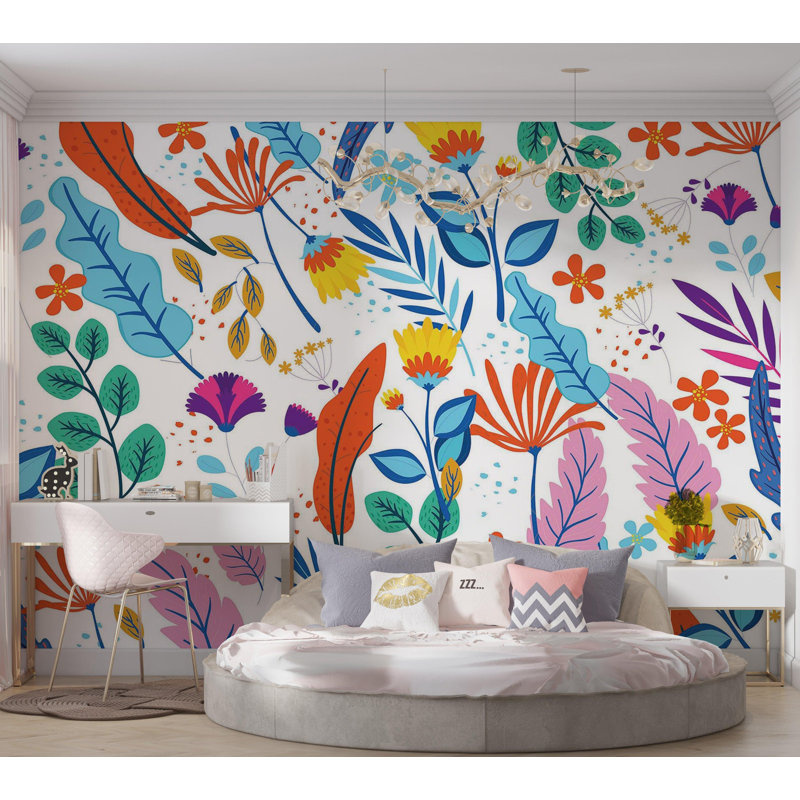 Papier peint de qualité supérieure - motif botanique coloré, L 96 po x l 120 po