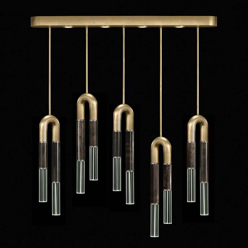 Luminaire suspendu linéaire 51,5 po Antonia, Feuille d'or / nickel / gris anthracite