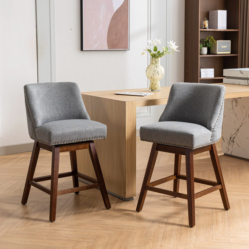 Telesha Swivel Counter Stool, Gray Fabric