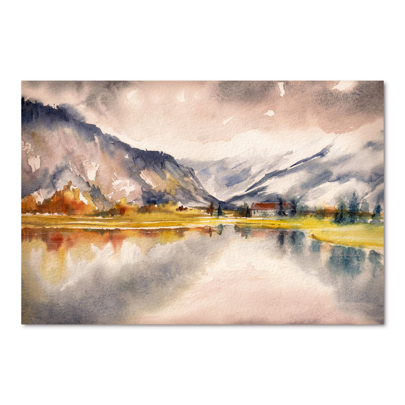 Paysage d'automne avec le ciel reflété sur le lac - Peinture sur toile, H 40 po x l 60 po, Toile tendue