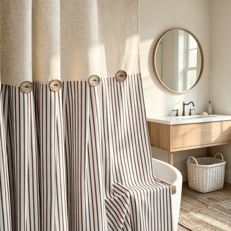 Rideau de douche en lin Farmhouse, Brun
