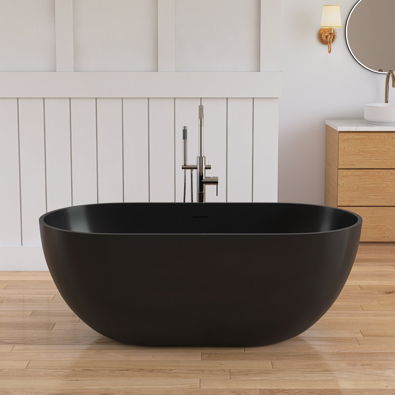 Forma MEDUNJESS 59'' Freestanding Tub Solid Surface Freestanding Soaking Bathtub, Black