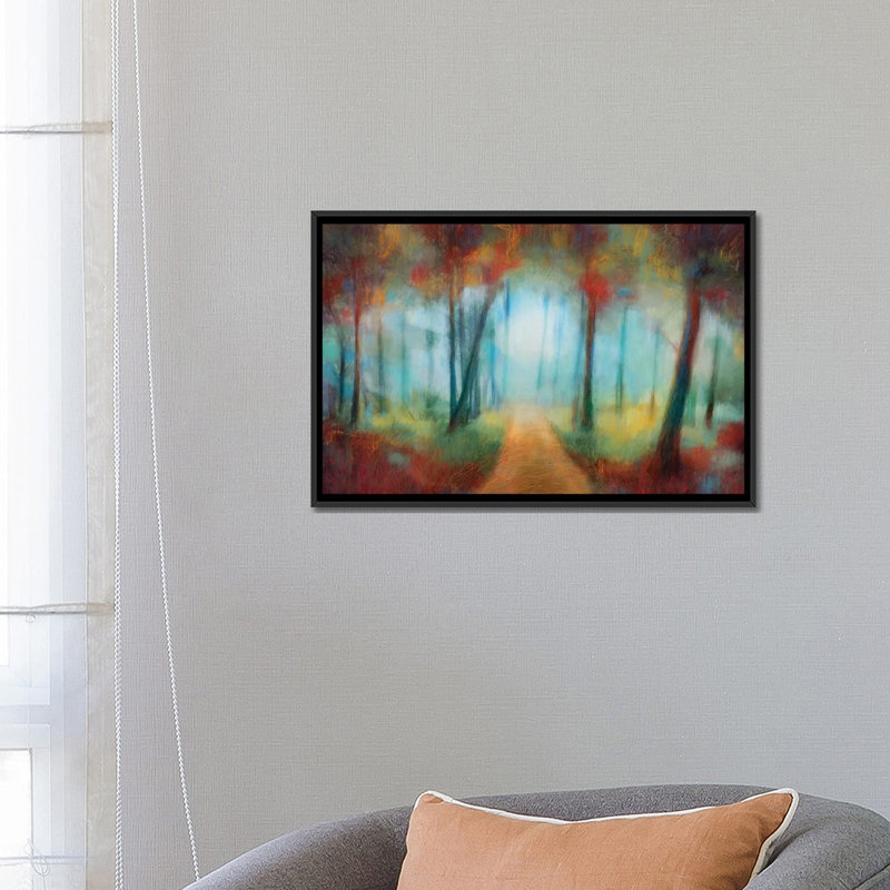 «Through The Trees», reproduction d'impression sur toile, H 18 po x l 26 po x P 1,5 po, Toile avec cadre noir, Pas de tapis