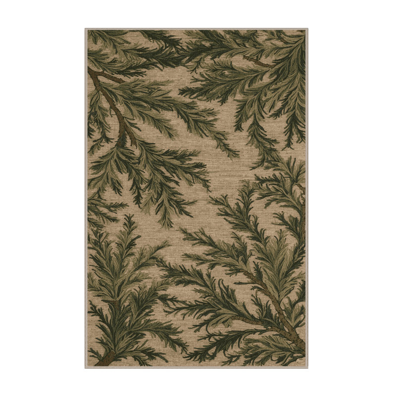 Tapis botanique beige lavable à la machine, Rectangle 7 pi x 9 pi