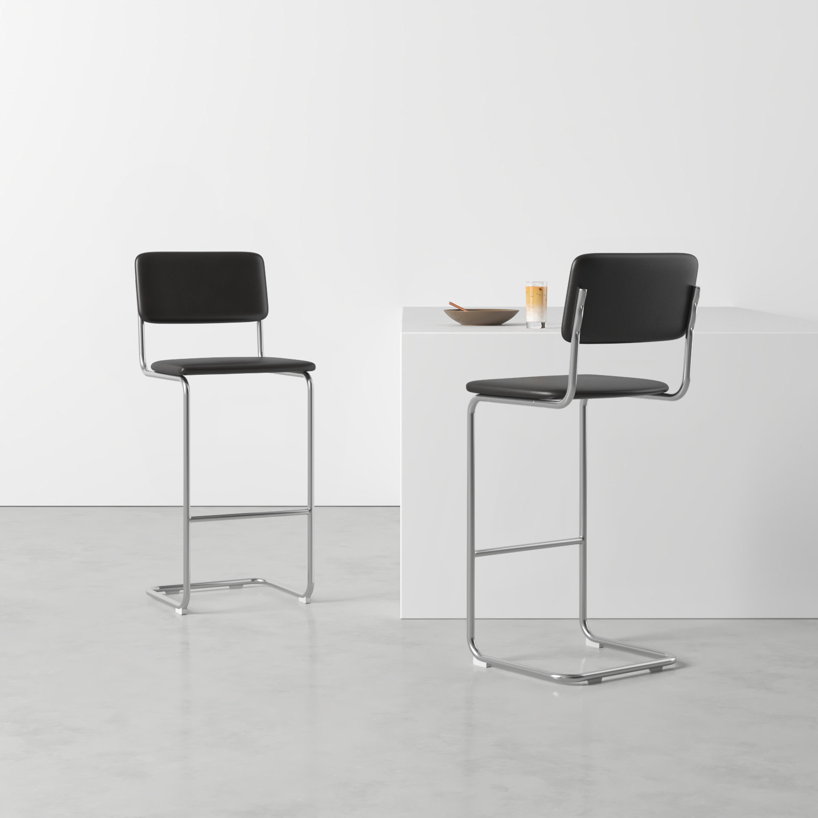 Walsh Vegan Leather Bar & Counter Stool, Bar Stool (30" Seat Height), Midnight Black Vegan Leather
