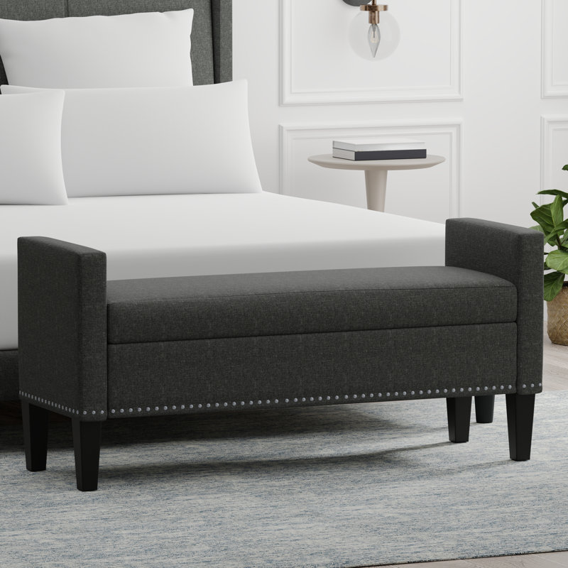 Banc de rangement rembourré Macrina, Gris foncé, H 24 po x l 51,77 po x P 17,8 po