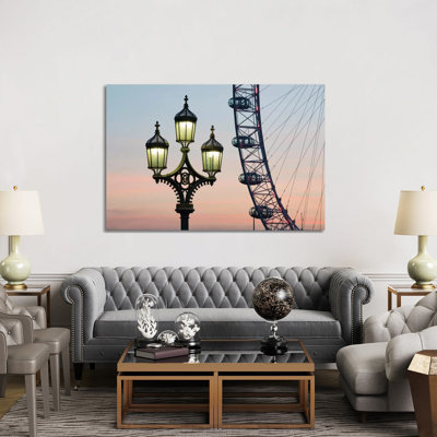 Street Lamp With London Eye In The Background by Jan Becke - Wrapped Canvas Gallery-Wrapped Canvas Giclée