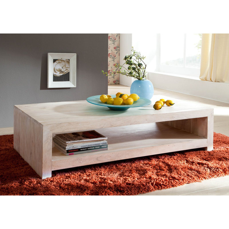Solid Wood Four Leg Coffee Table, Light Brown