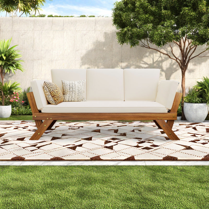 Méridienne de patio d'extérieur réglable en bois avec coussins pour petits espaces