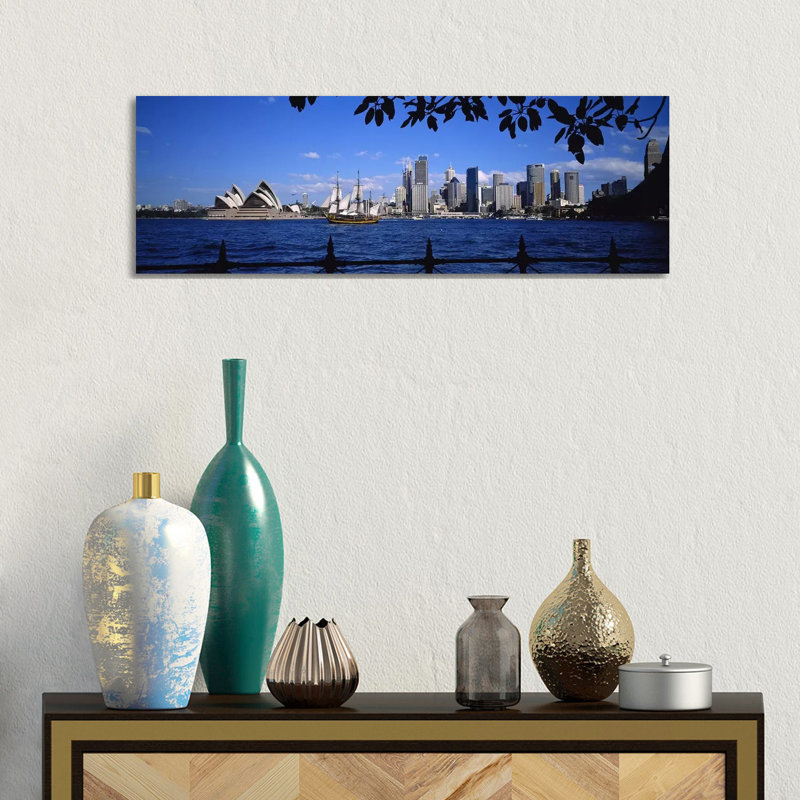 Downtown Skyline and Sydney Opera House, Sydney, New South Wales, Australia 1 Piece Wrapped Canvas Panoramic Wall Art