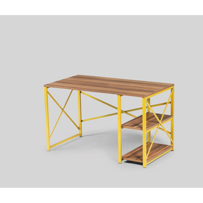 Bureau d'écriture en bois massif pour bureau à domicile, 47 po x 25 po 28 po, 2 tablettes, ornement en métal