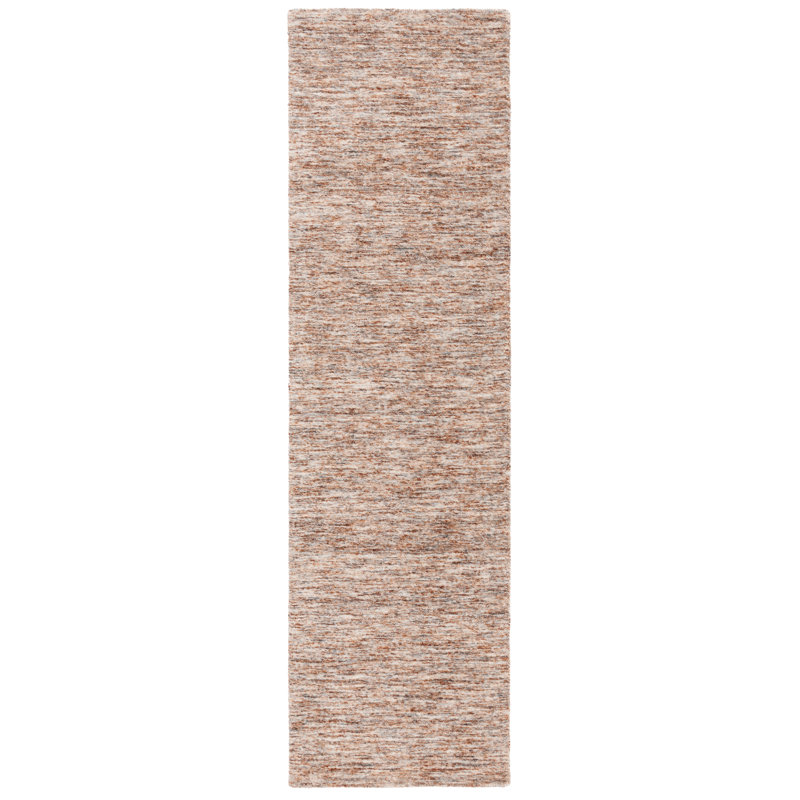 Algimas Handloomed Wool Cotton Abstract Rug in Beige/Rust, Runner 2'3" x 8'