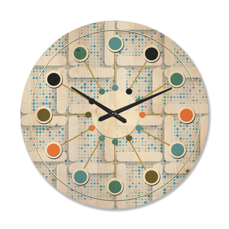 Horloge murale 3D en bois blanc et bleu clair I - Mid-Century, Très grand
