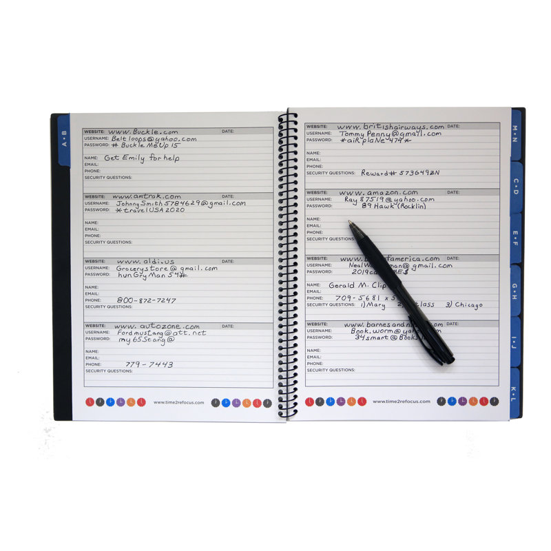 Large Password Keeper Notebook, Blue