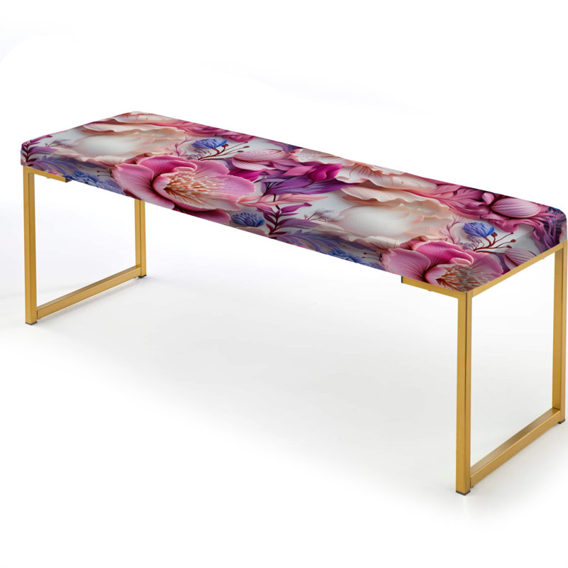 Seashell Serenade V - motif tropical - banc rembourré doré bord de mer