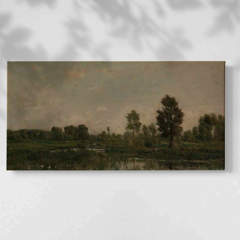 Série paysage-DLxxv- Toile tendue avec châssis tendue - Prêt à accrocher, H 25 po x l 49 po, Doré