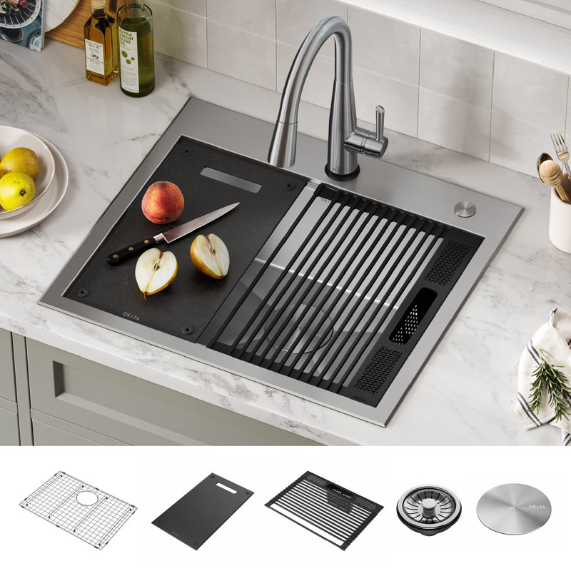 Évier de cuisine simple en acier inoxydable de calibre 16 Delta Rivet ™