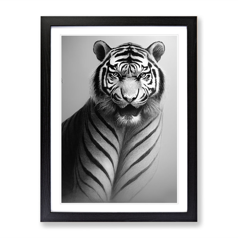 Monochrome Tiger No.6 - Wrapped Canvas Print, 46cm H x 34cm W x 2cm D, Black  Framed