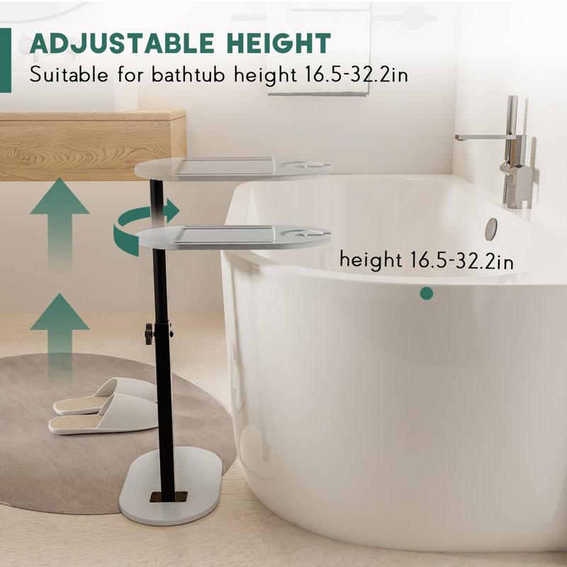 Serviteur de bain autoportant Roeli, réglable en hauteur, peut être utilisé comme table de bout, plateau d'accoudoirs, Gris