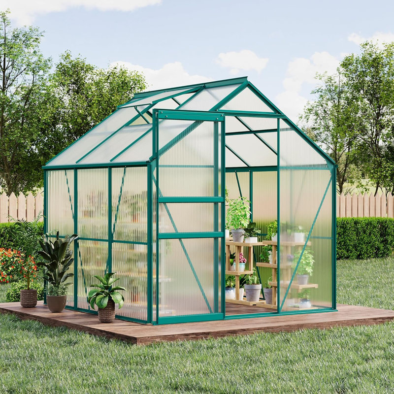 6x6 Ft Polycarbonate Greenhouse with Durable Aluminum Frame, Sliding Door and Adjustable Roof Vent for Backyard Gardens and Patio Spaces