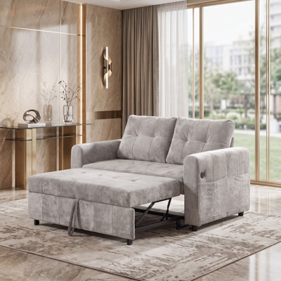 Modern Tufted Chenille Convertible Sleeper Sofa with USB Ports and Storage