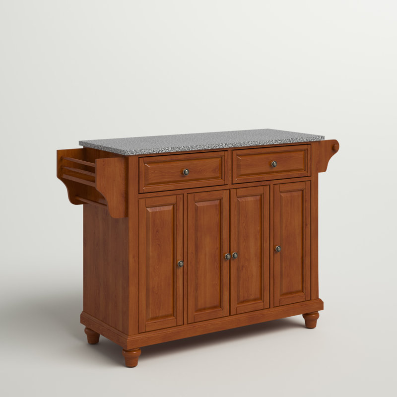 Van Granite Top Kitchen Island, Classic Cherry, Gray